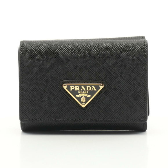 Prada TRIANG Trifold SAFFIANO Leather Wallet Black - Picture 1 of 4